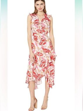 Parker 100% silk Lennon floral handkerchief hem midi dress size 8